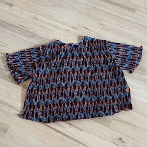 Wildfang The Empower Plisse Boxy Blouse Top Shirt-New-L